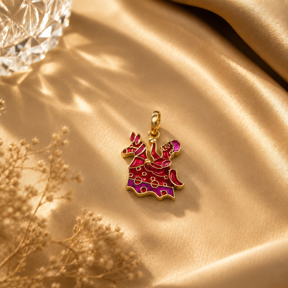 Folk Art 925 Sterling Silver Red Enamel Ethnic Pendant | Hallmarked Jewellery