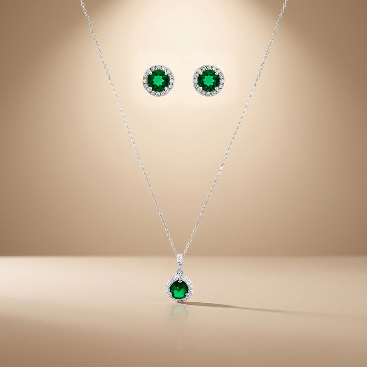 Emerald Aura - 92.5 Silver Pendant Set