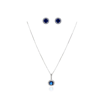 Sapphire Round - 92.5 Silver Pendant Set
