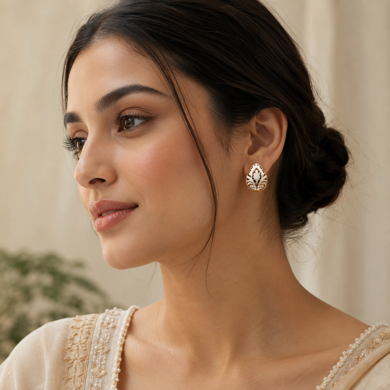 Leaf 925 Sterling Silver Floral Stud Earrings For Women