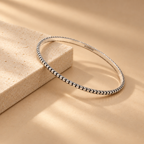 925 Sterling Silver Minimalist Statement Bangle for Women | Size 2.6 | Hallmarked