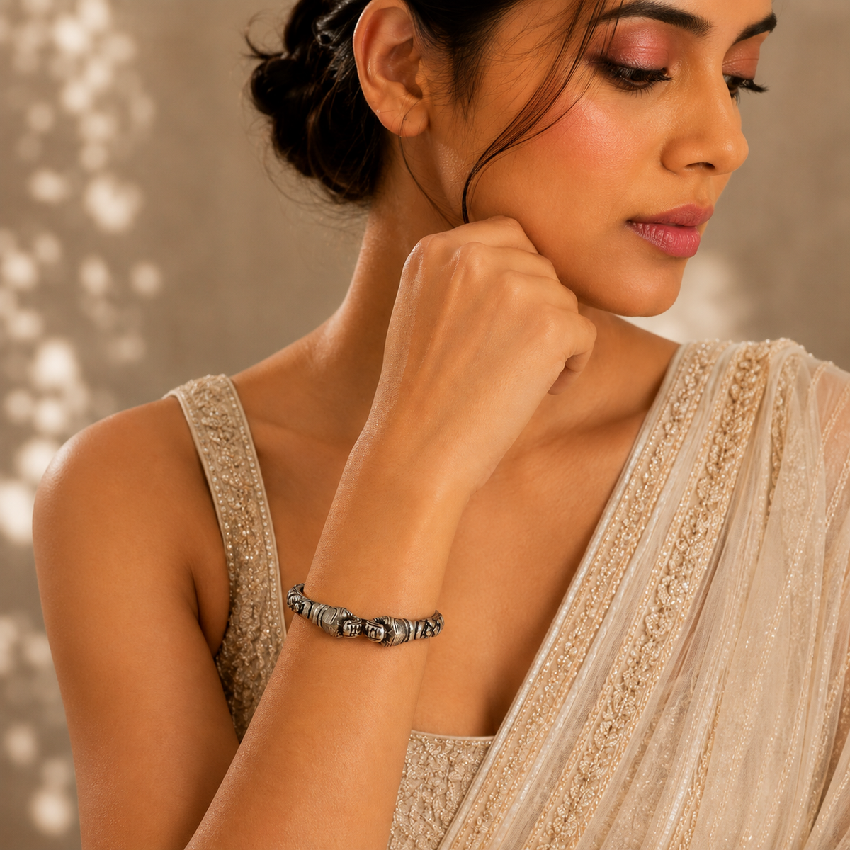 Elephant-Inspired 925 Sterling Silver Bangle For Women | Hallmarked