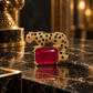 925 Sterling Silver Quartz Leopard Brooch | Red Gemstone Statement with Black Stone | Hallmerked
