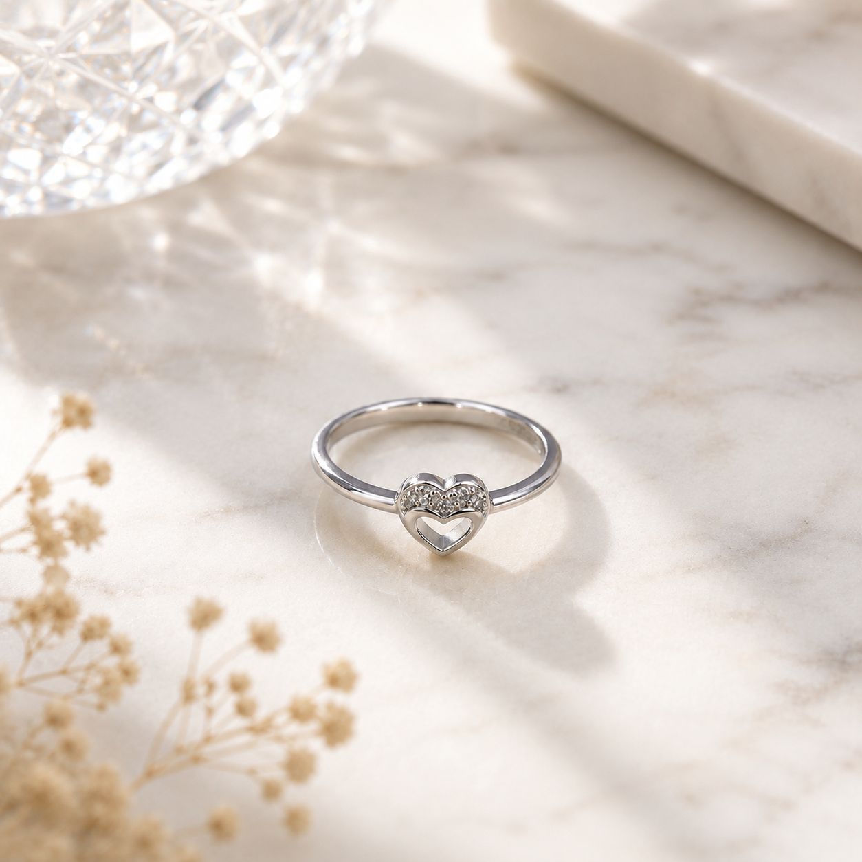 Open Heart 925 Sterling Silver Romantic Love Ring for Her