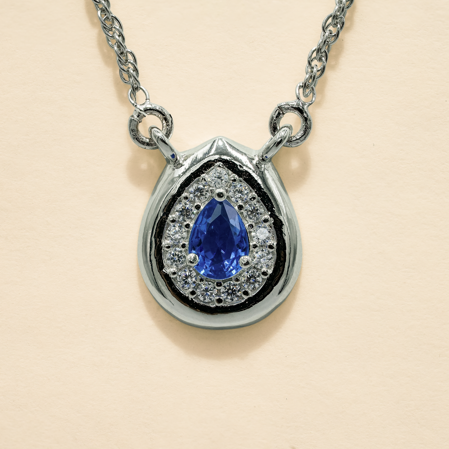 One-of One 92.5 Silver Teardrop Blue Simulant Sapphire Pendant Necklace