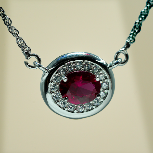 One-of-One 92.5 Silver Simulant Ruby Pendant Necklace
