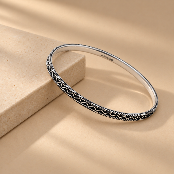 925 Sterling Oxidized Wave Rope Kada Bangle For Women