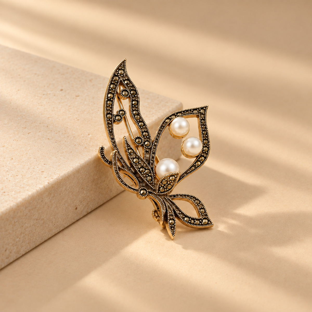 Antique Butterfly Pearl Brooch for Women