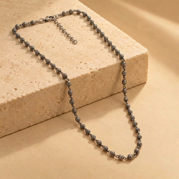925 Sterling Silver Floral Link Chain Necklace | Elegant Oxidized Finish | Hallmerked
