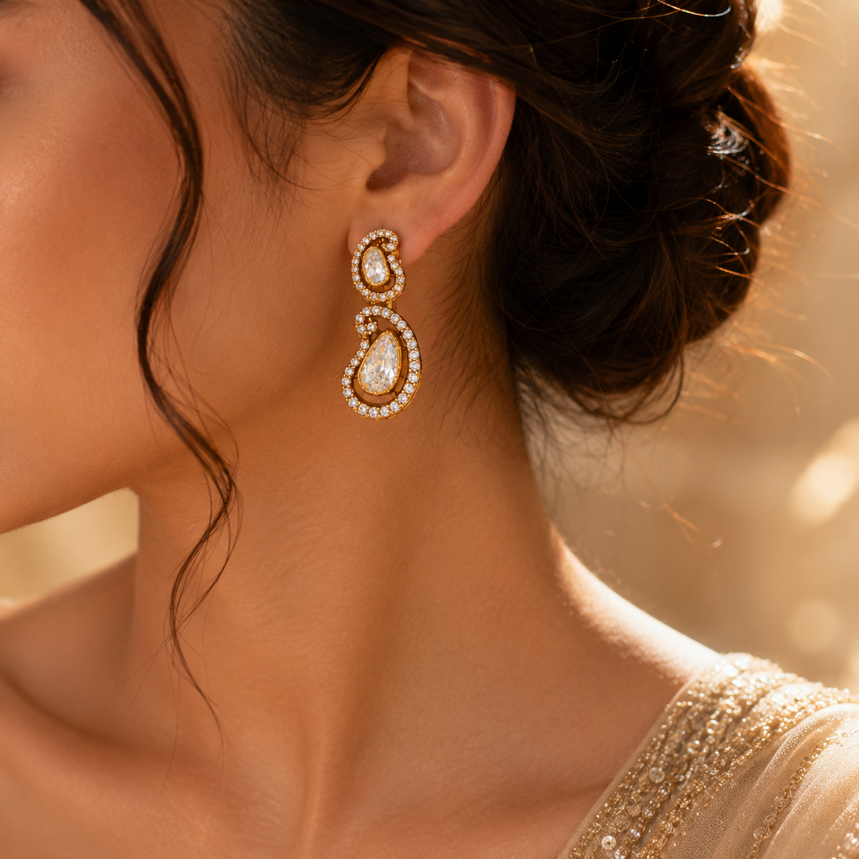 925 Sterling Silver Polki & Moissanite Drop Statement Earrings