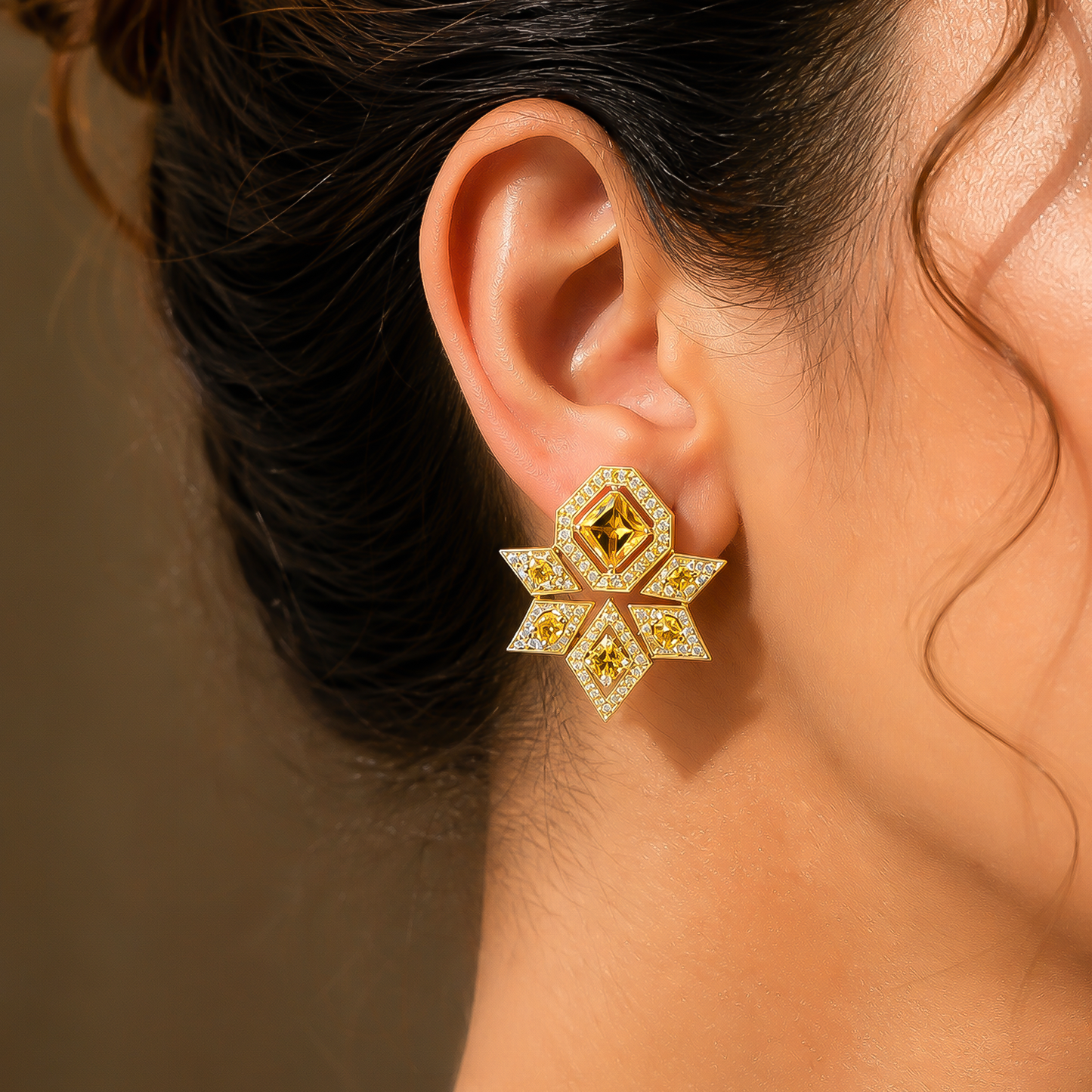 Golden Geometric Statement Earrings