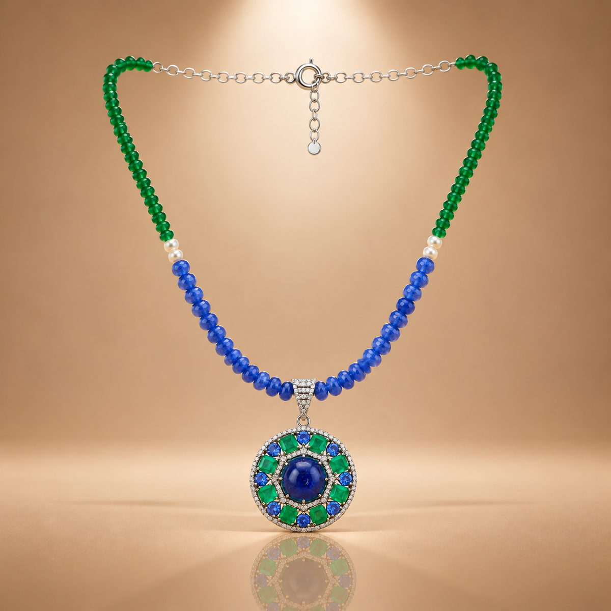 3.65 ct Natural Diamond 925 Silver Beaded Statement Necklace