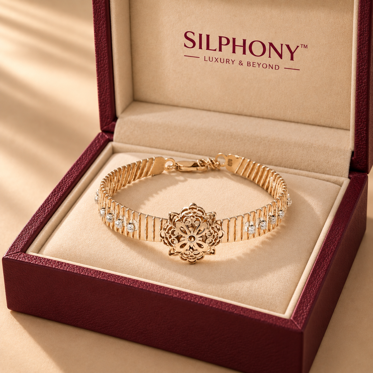 Rose Gold Floral Filigree Cuff Bracelet for Women