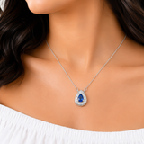 One-of One 92.5 Silver Teardrop Blue Simulant Sapphire Pendant Necklace