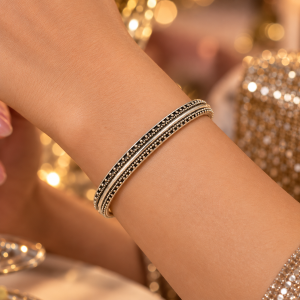 Double Border 925 Sterling Silver Oxidized Bangles for Women | Hallmarked
