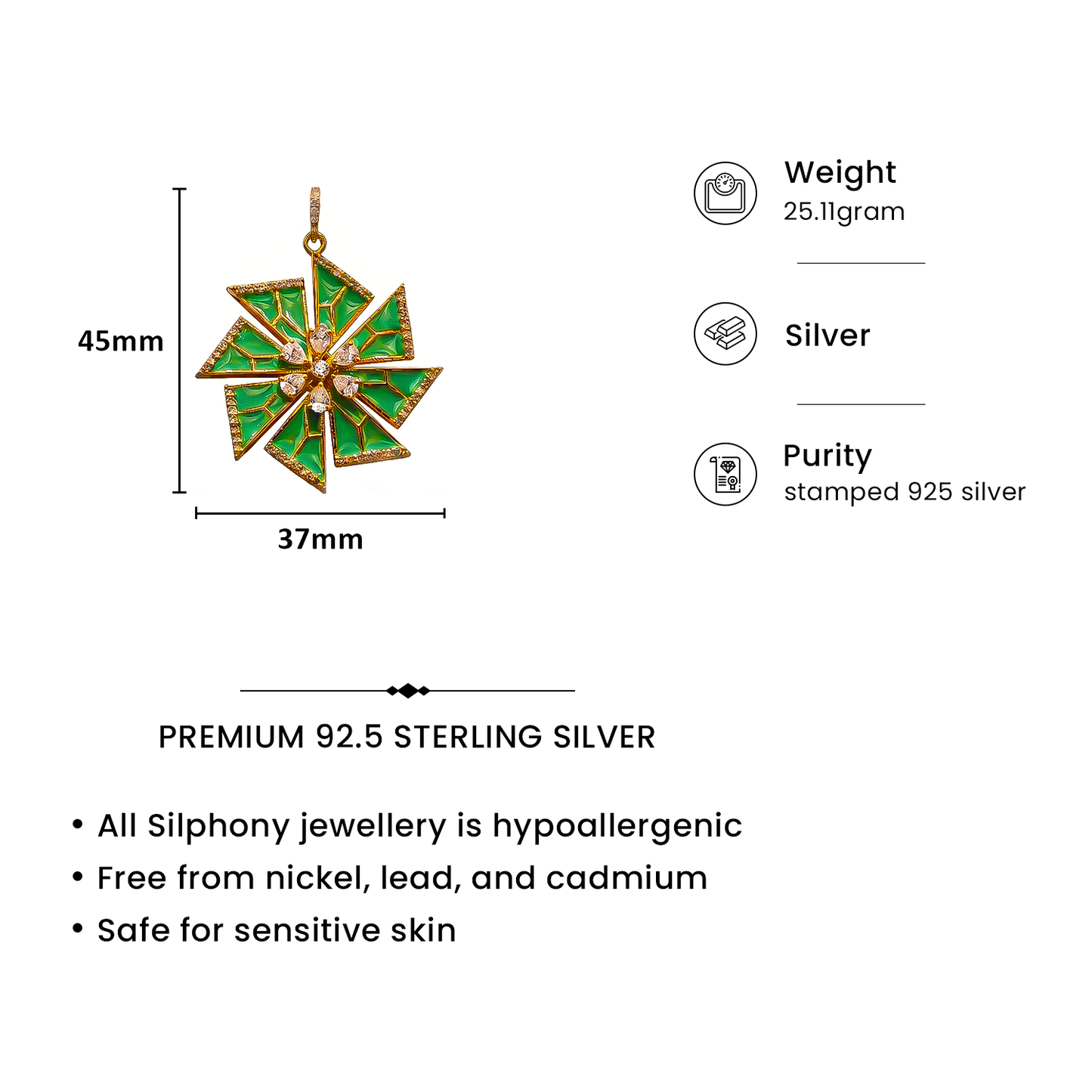 One-of-One 92.5 Silver Mint Enamel Starburst Pendant