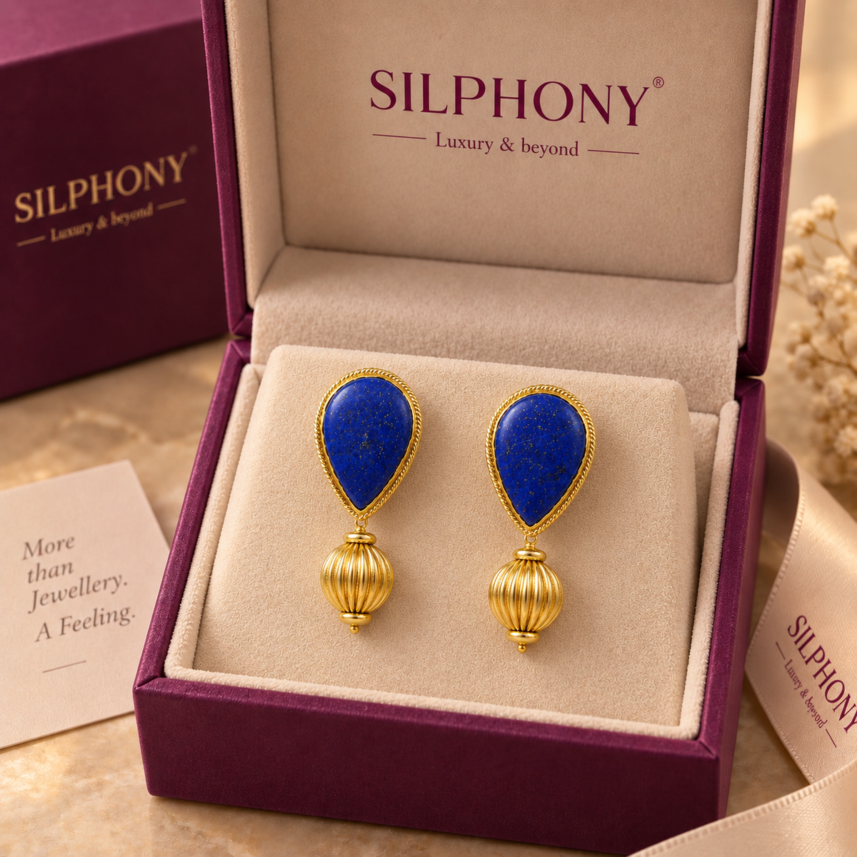 925 Silver Gold Plated Lapis Lazuli Teardrop Earrings