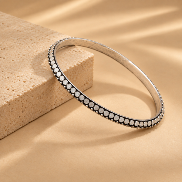 Double-Row 925 Sterling Silver with White Stone Bangle For Women | Hallmarked