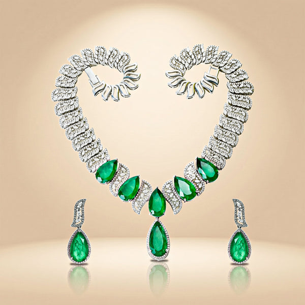 Pear-Cut Green Stone Necklace Set