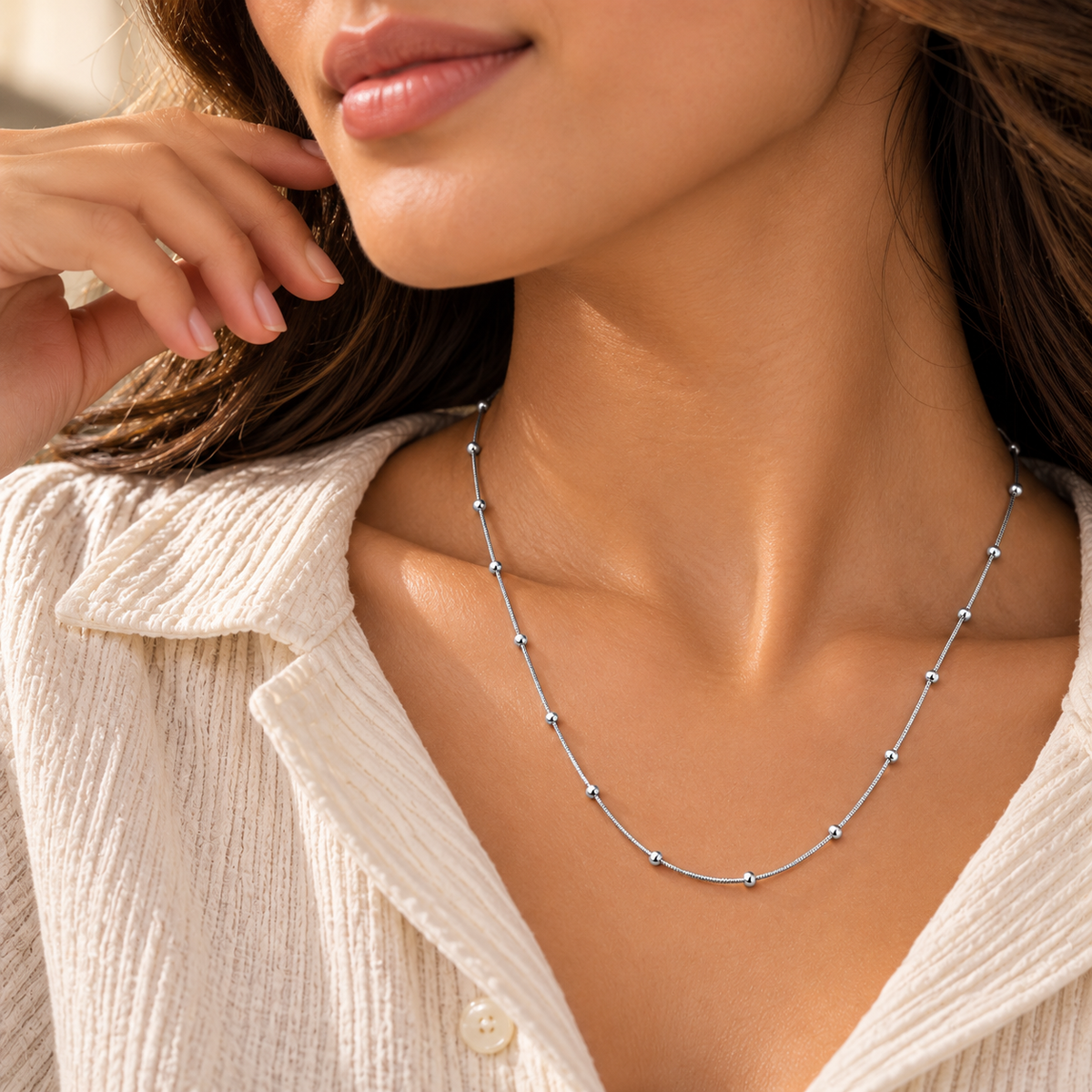 Lightweight 925 Sterling Silver Beaded Chain