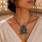 Floral 25 Sterling Silver Oxidized Paisley Pendant Necklace | Multicolour Stone & Pearl Fringe Indian Jewellery