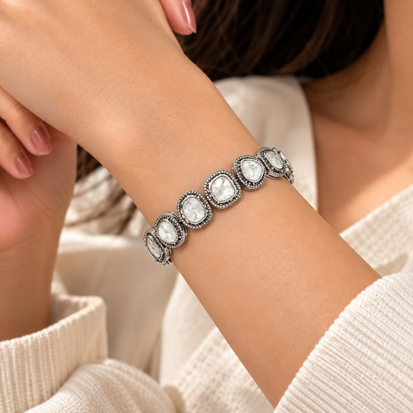 7.8 Ct Natural Diamonds 925 Sterling Silver Polki Bracelet