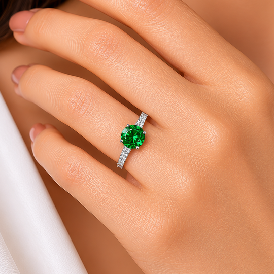 Emerald Solitaire 92.5 Silver Ring