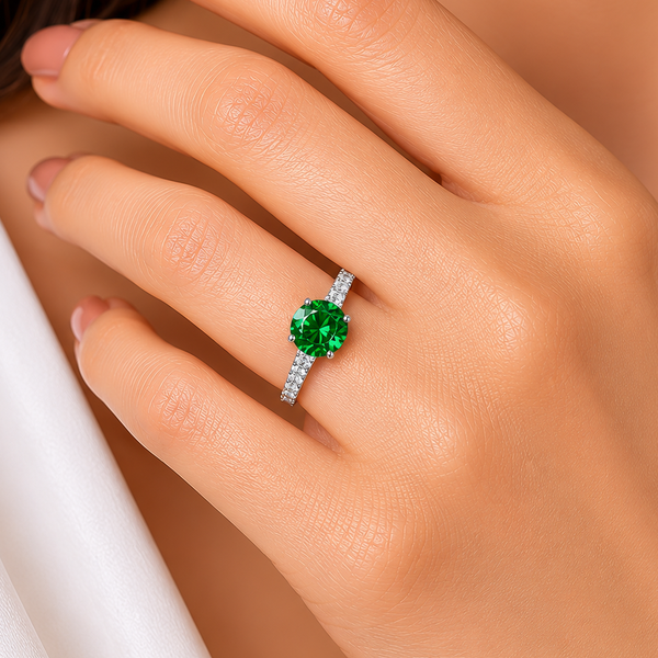 Emerald Solitaire 92.5 Silver Ring