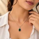 925 Silver Green Quartz Pear Pendant Chain
