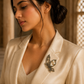 Leaf Design 925 Sterling Silver Pearl & Quartz Floral Brooch | Oxidized  Statement