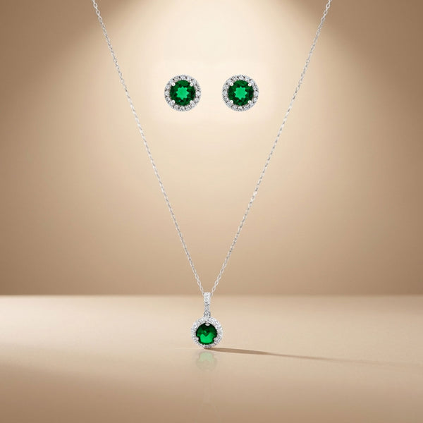 Emerald Aura - 92.5 Silver Pendant Set