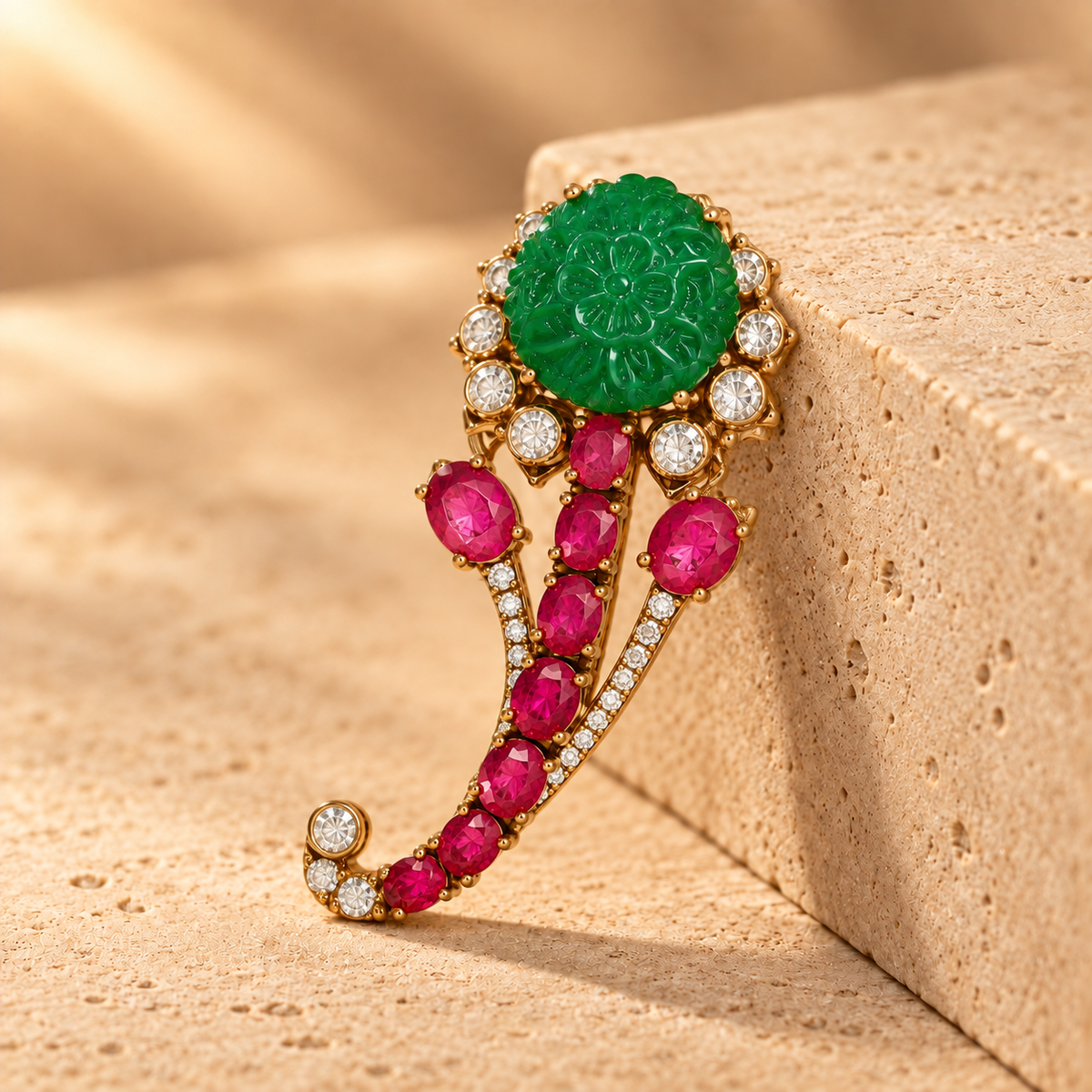 Royal Emerald Ruby Polki Brooch Pin for Men Groom Wedding Sherwani Blazer