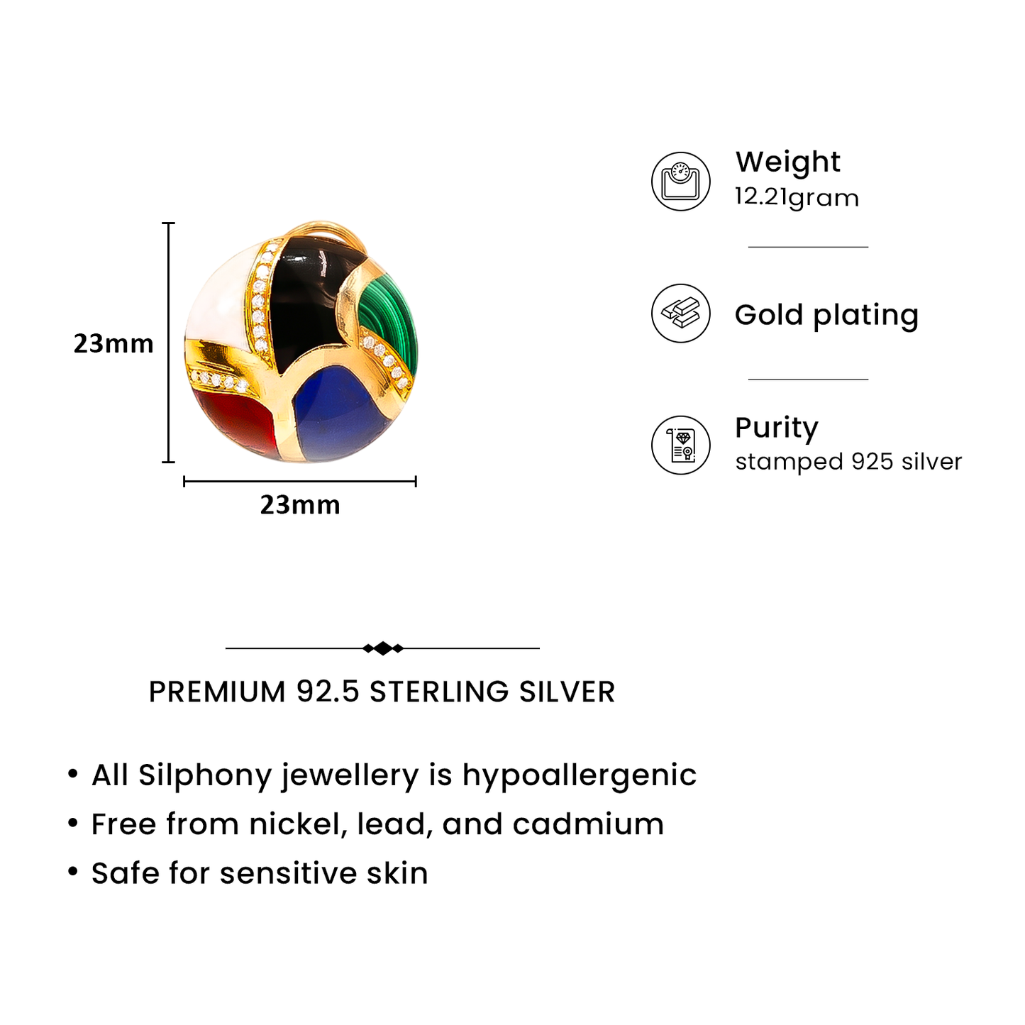 One-of-One 92.5 Silver Multicolor Enamel Dome Stud Earrings