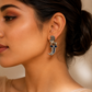 925 Sterling Silver Lion Hoop Earrings with Blue & White Moissanite and Polki | Statement Ethnic Jewelry