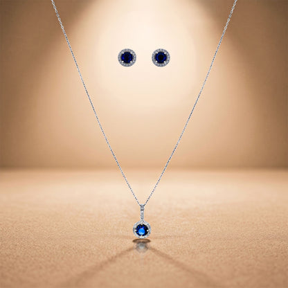 Sapphire Round - 92.5 Silver Pendant Set