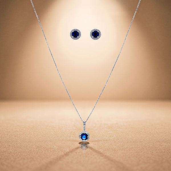 Sapphire Round - 92.5 Silver Pendant Set