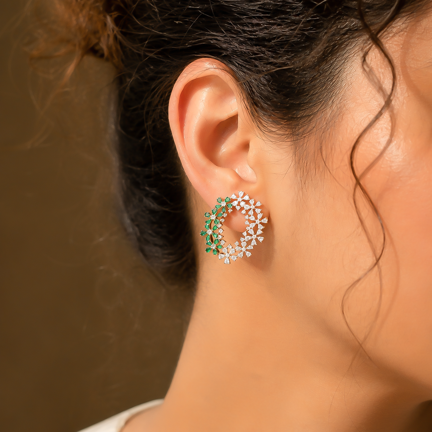 Emerald Blossom Oval Statement Earrings
