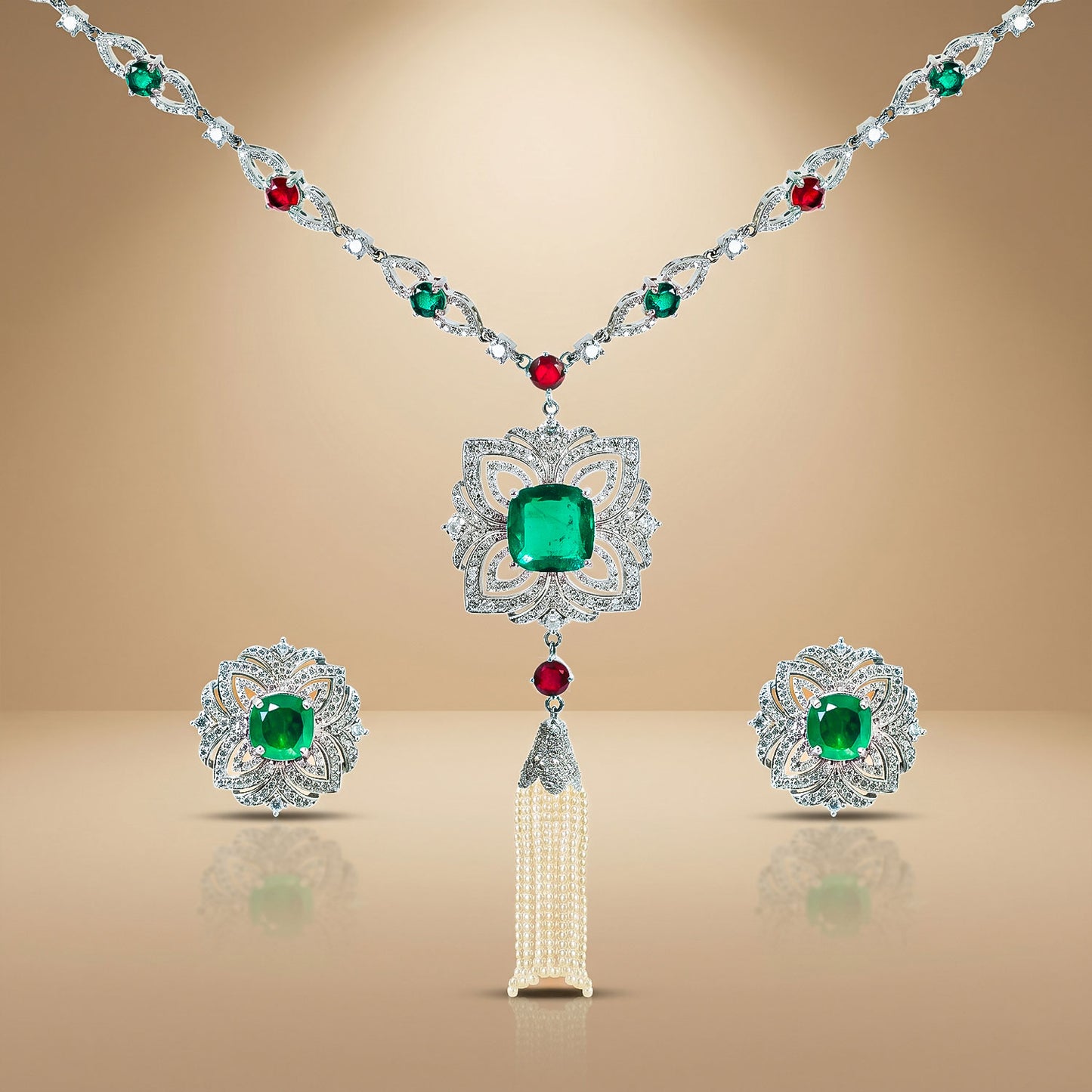 Green Red Stone Necklace Set