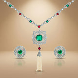925 Silver Emerald Green Party Wear Necklace Set