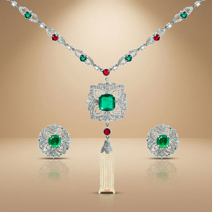 Green Red Stone Necklace Set