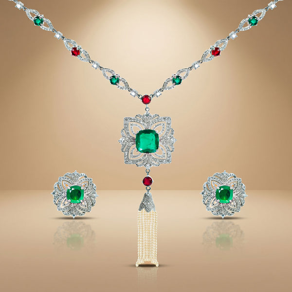 Green Red Stone Necklace Set