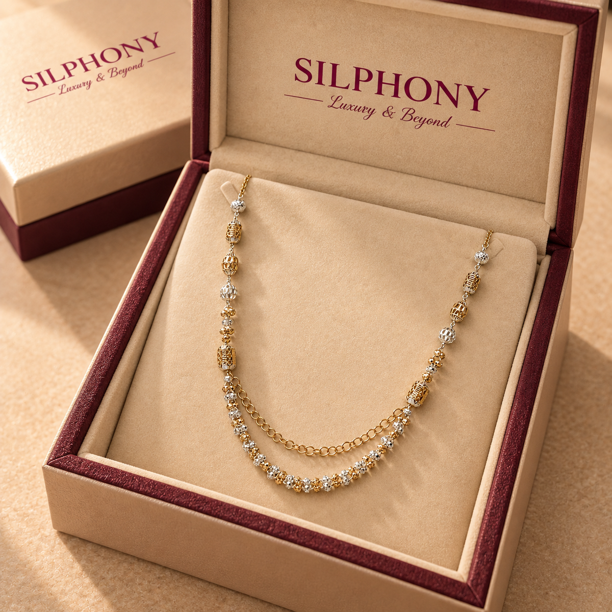 925 Sterling Silver Rose Gold Double Chain Necklace