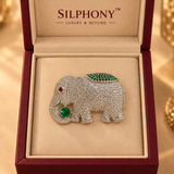 Luxury Elephant Brooch Pin for Men, Crystal Rhinestone Green Quartz Jewelry Gift