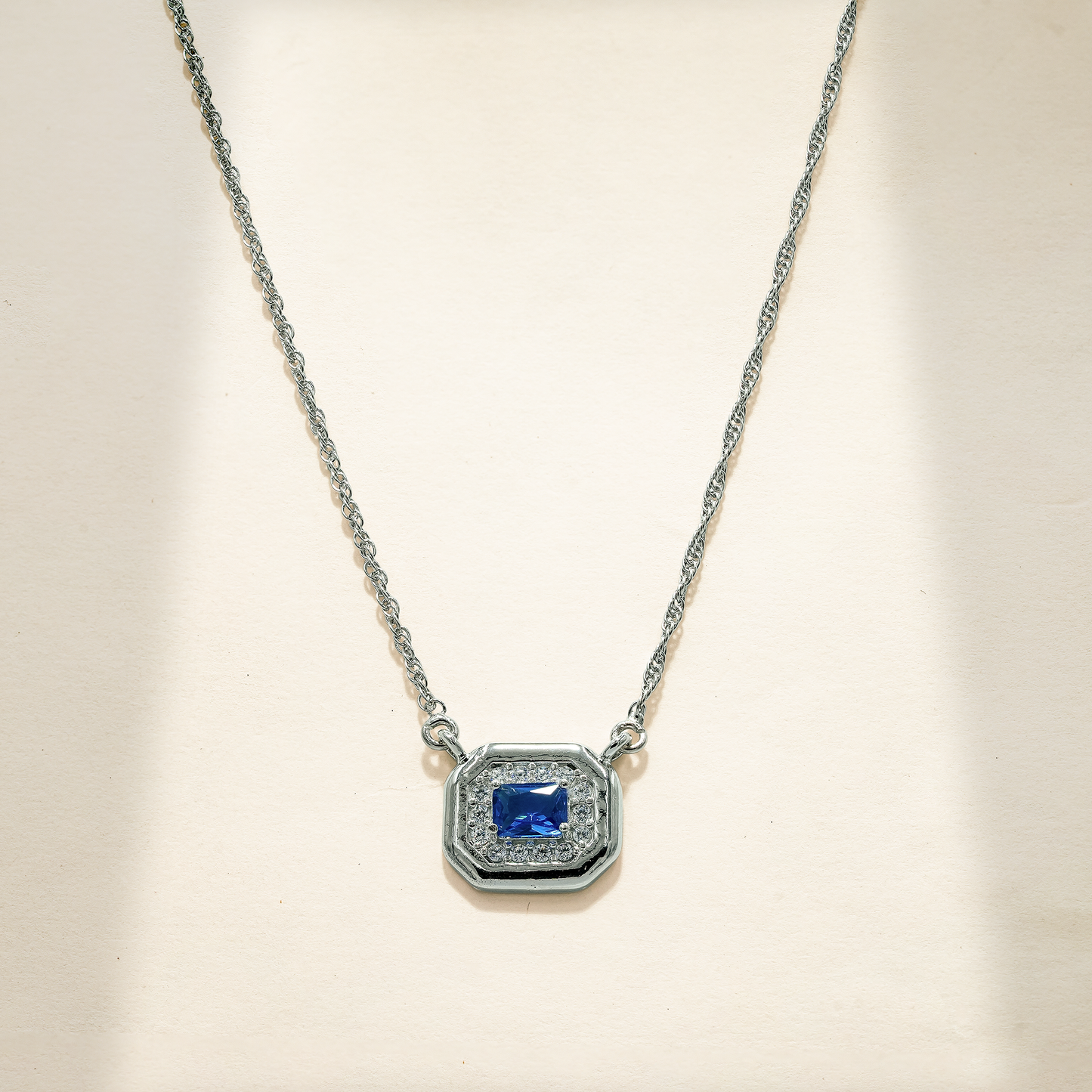 One-of-One 92.5 Silver Blue Simulant Sapphire Octagonal Pendant