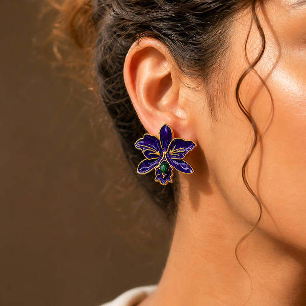 Royal Purple Orchid Statement Stud Earrings