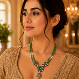 Green Beads Moissanite Polki Emerald Drop Necklace