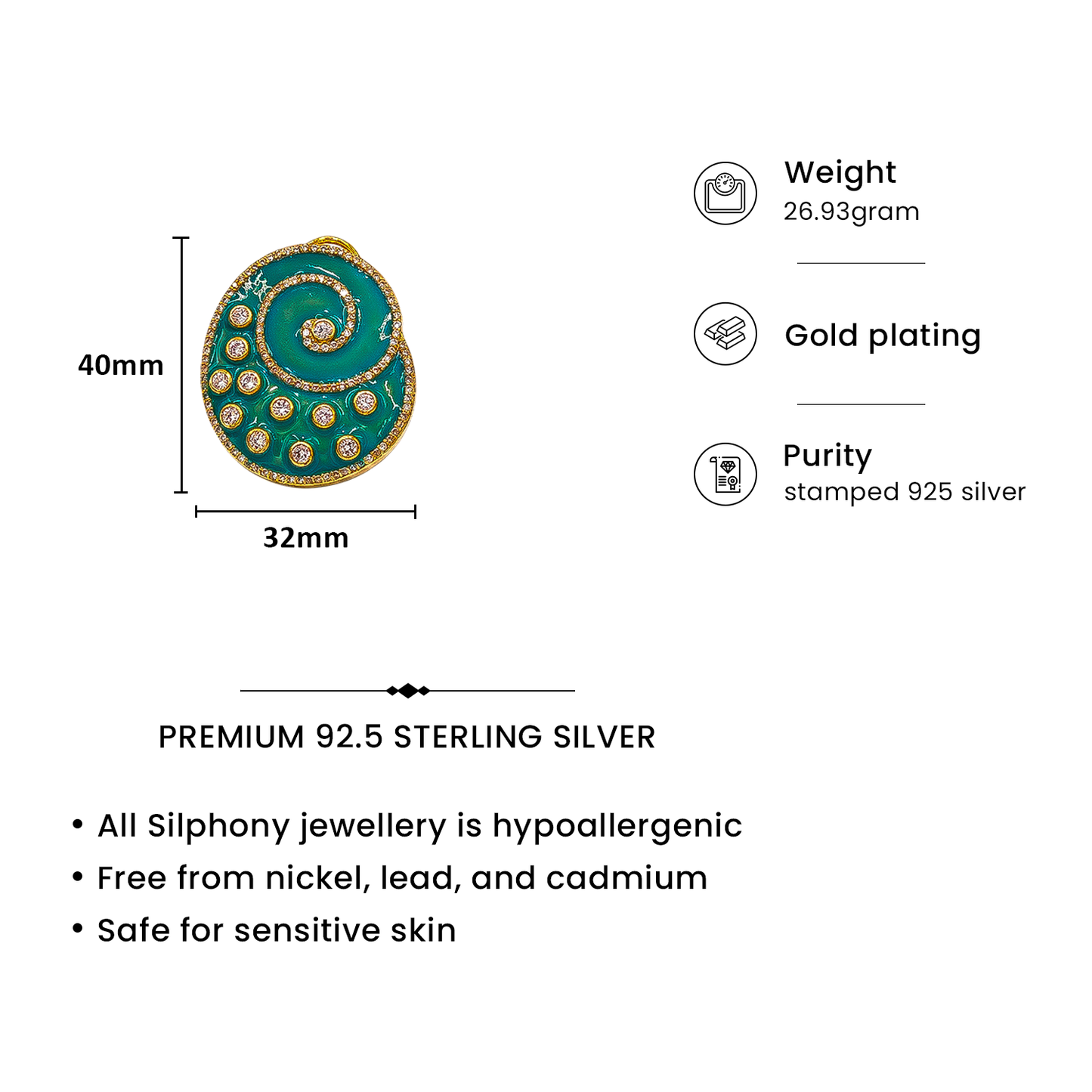 One-of-One 92.5 Silver Green Enamel Spiral Stud Earrings