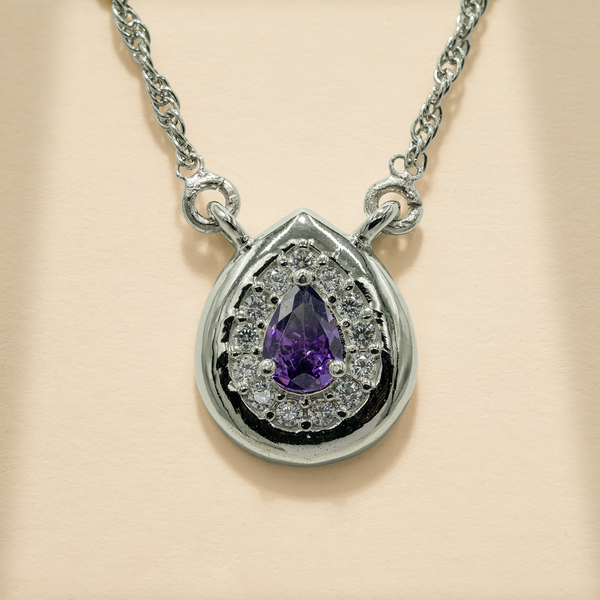 One-of-One 92.5 Silver Simulant Amethyst Teardrop Pendant Necklace