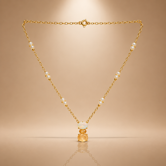 20 Inch 925 Sterling Silver Opal & Citrine Necklace