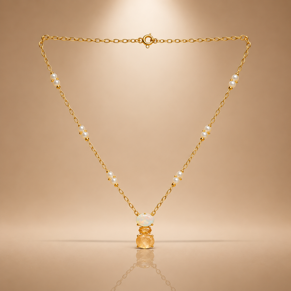20 Inch 925 Sterling Silver Opal & Citrine Necklace